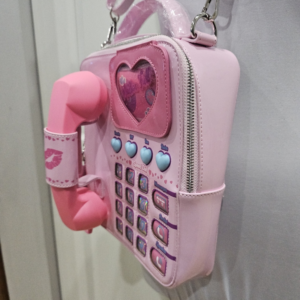 Unique Fun Dolls Kill Sugar Thrillz Pink Phone Love Line Crossbody Bag Purse - Picture 3 of 16